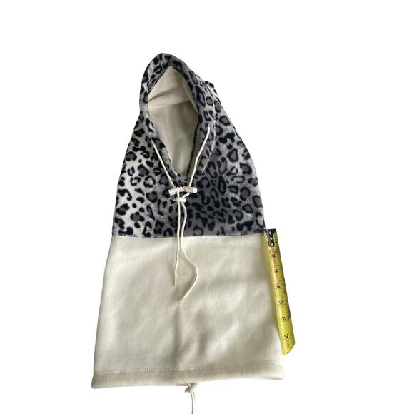 FLEECE HOODED NECK WARMER FACE-MASK CHEETAH GRAY/CREAM SZ XS WIND RESISTANT - Picture 9 of 11
